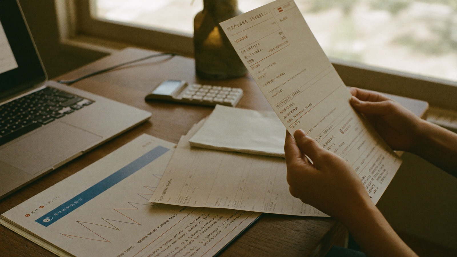 明細を整理する手元